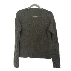 Cashmere Merino Wool Cable Knit Sweater Green Size XS
